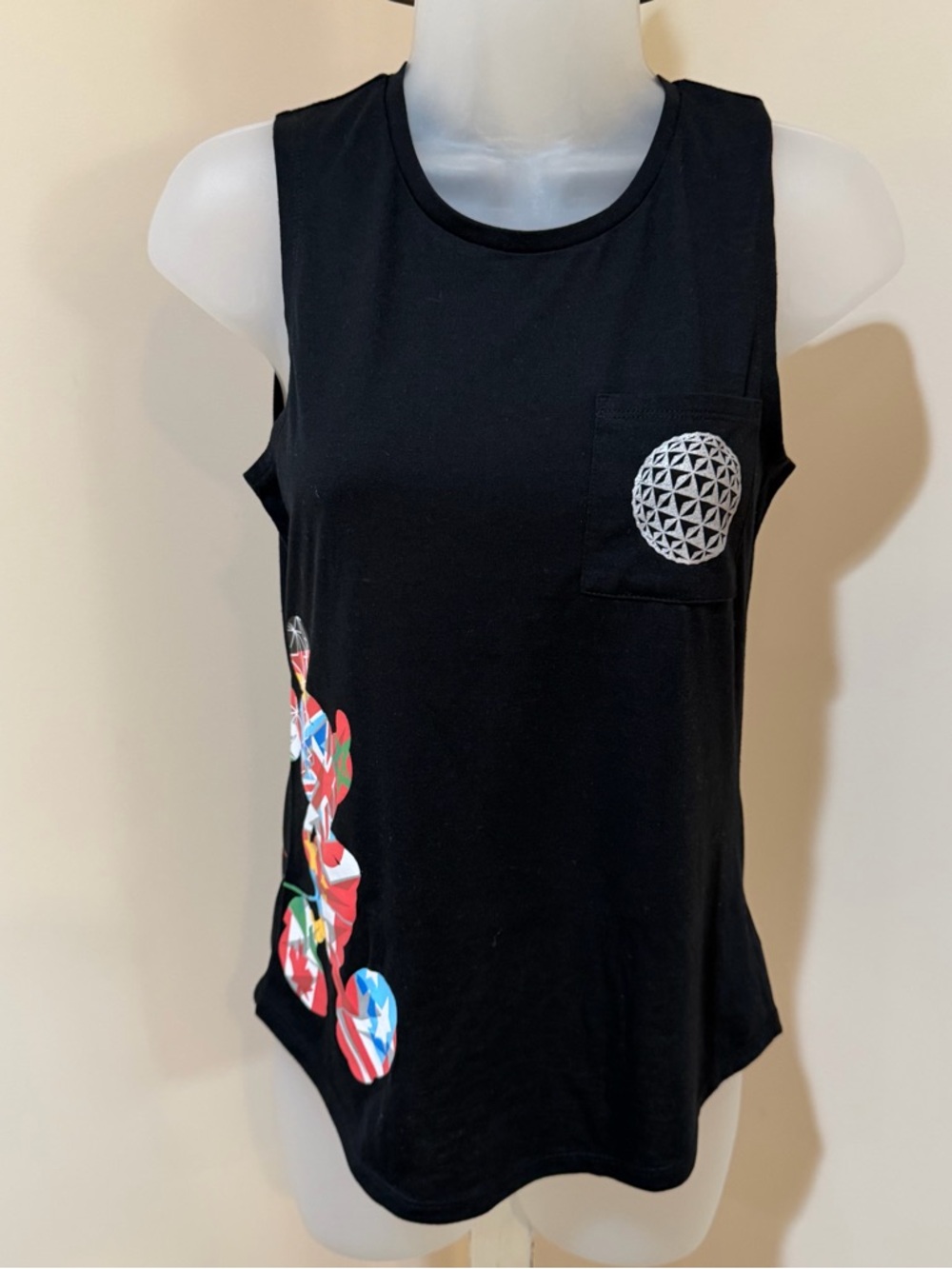 NEW Disney Parks Epcot Flags Mickey
Mouse Graphic Tank Top Black Size XS